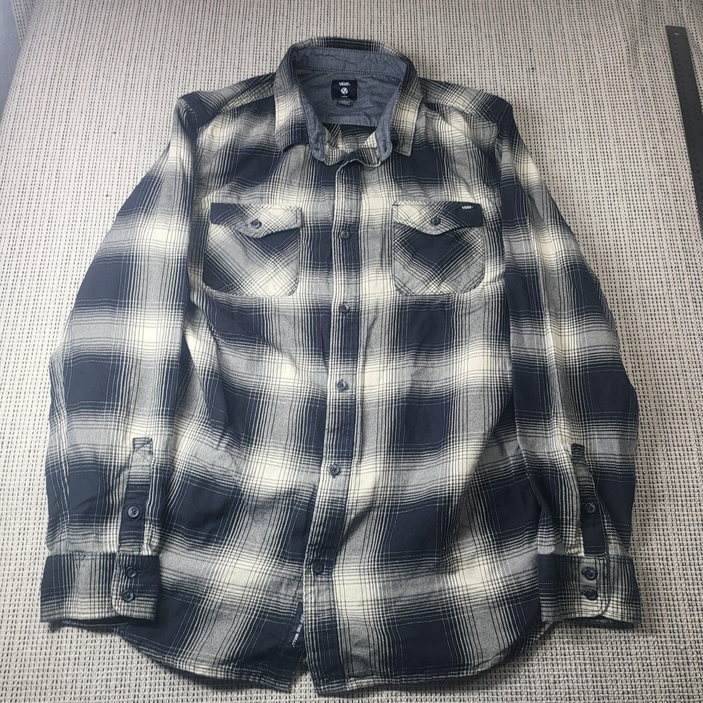 Vans‎ Shirt Mens Large Black Plaid Long Sleeve Flannel Button Up Casual Pockets